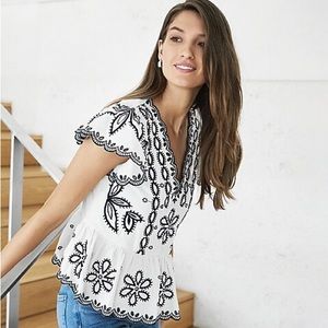Eyelet Lace Scalloped Trim Peplum Top